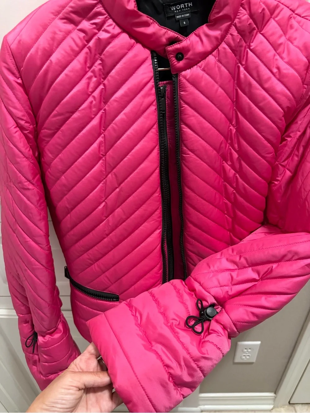Worth New York Hot Pink Quilted Jacket & Skirt Set S/8 Statement Outfit